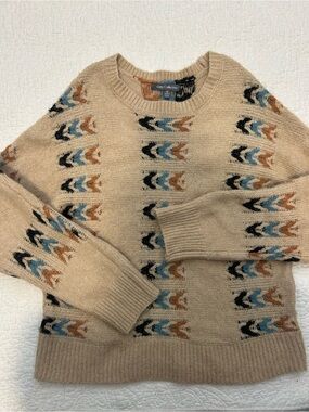 Women's Beige Patterned Crewneck Sweater
